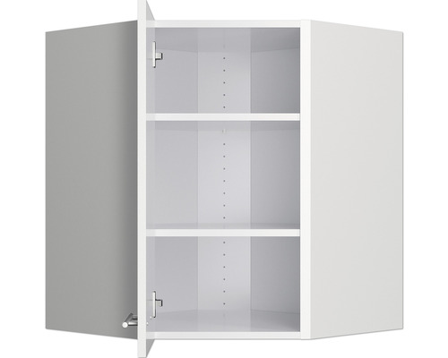 Dulap de colț suspendat, alb, deschis, cu două rafturi