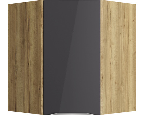 Dulap suspendat de colț cu aspect de lemn și ușă