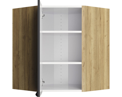 Dulap suspendat deschis cu două rafturi și uși din lemn