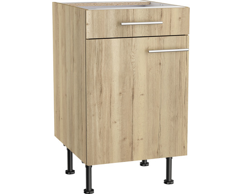 Corp inferior bucătărie Optifit Erik290, 50 cm, 1 ușă 1 sertar, stejar