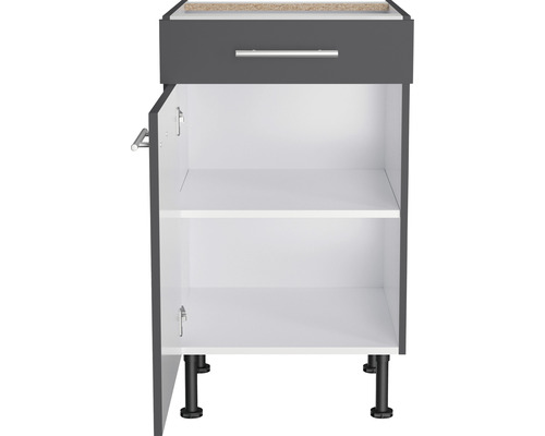 Corp inferior cu sertar și ușă deschisă pentru mai mult spațiu de depozitare