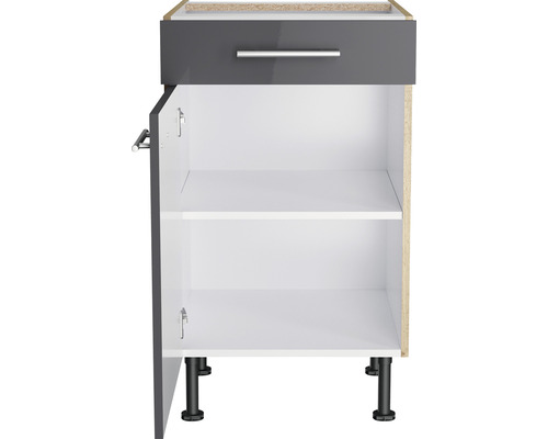 Corp inferior de bucătărie cu sertar și ușă deschisă