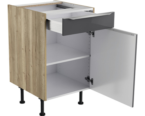 Corp inferior de bucătărie cu sertar, ușă și rafturi