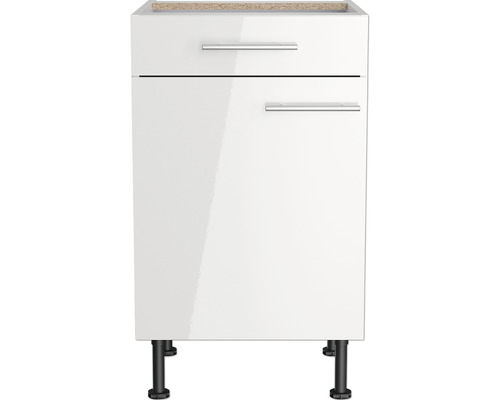 Dulap alb de bază pentru lavoar cu sertar și ușă pentru baie