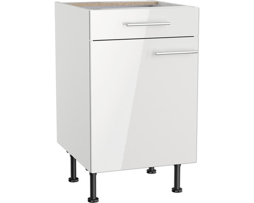 Corp inferior bucătărie Optifit Rurik986, 50 cm, 1 ușă 1 sertar, alb Dulap inferior cu sertar și ușă pentru bucătărie