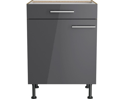 Dulap gri pentru lavoar cu sertar și ușă pentru baie.