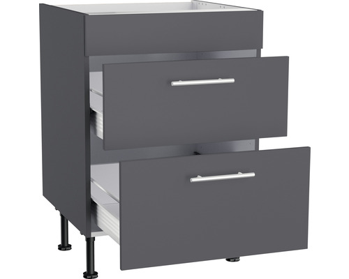 Dulap inferior cu două sertare și mânere argintii