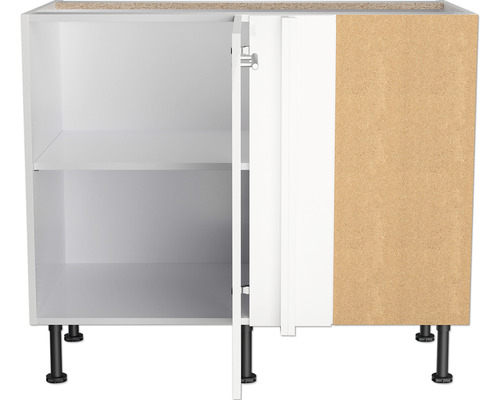 Dulap inferior alb cu o ușă deschisă și două rafturi