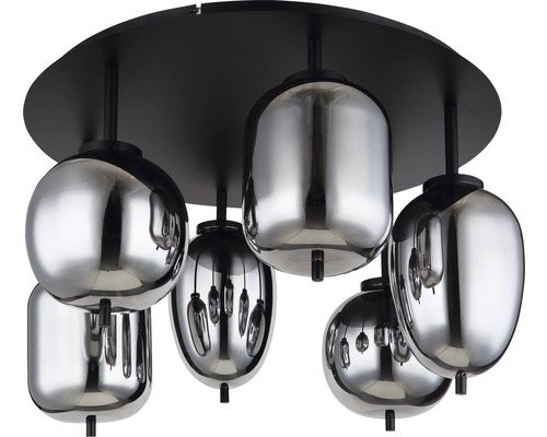 Lumină de tavan cu șase lămpi și abajururi metalice
