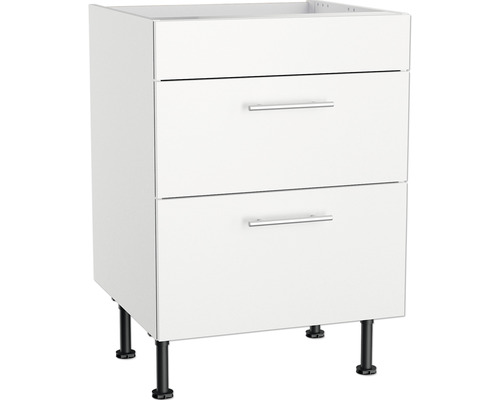 Corp inferior alb cu două sertare și picioare negre