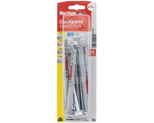 Diblu cu șurub Fischer DuoXpand FUS Ø10x120 mm, 4 buc. Dibluri Fischer DuoXpand 10x120 FUS în blister