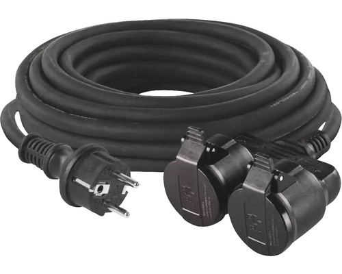 Prelungitor electric Emos 10m 3680W negru, cuplă dublă, cablu din cauciuc, pentru exterior IP44