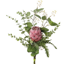 Buchet artificial Protea cu eucalipt și fructe de pădure
