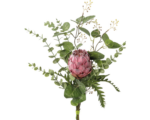 Buchet artificial Protea cu eucalipt și fructe de pădure