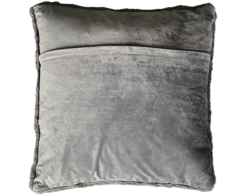 Pernă gri cu margine de blană