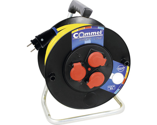 Prelungitor electric pe tambur de plastic Commel Profi 3 prize 25m cablu N07V3V3-F 3x1,5 mm², pentru exterior IP44-0