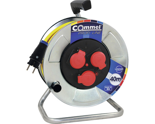 Prelungitor electric pe tambur metalic Commel Profi 3 prize 40m cablu N07V3V3-F 3x1,5 mm², pentru exterior IP44