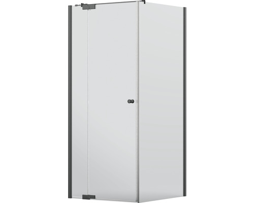 Cabină de duș de colț cu ușă de sticlă și mâner