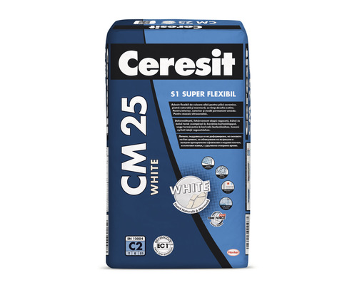 Adeziv super flexibil Ceresit CM25 pentru gresie și faianță interior și exterior 25 kg alb