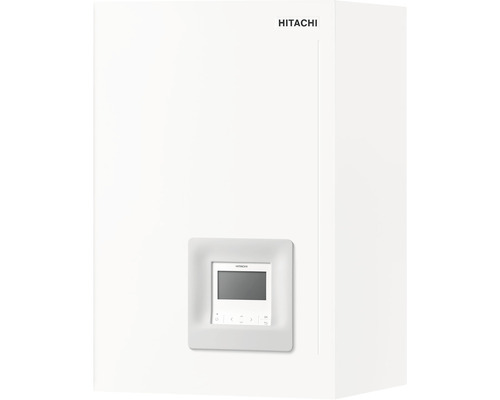 Logo Hitachi pe un sistem de încălzire cu afișaj digital