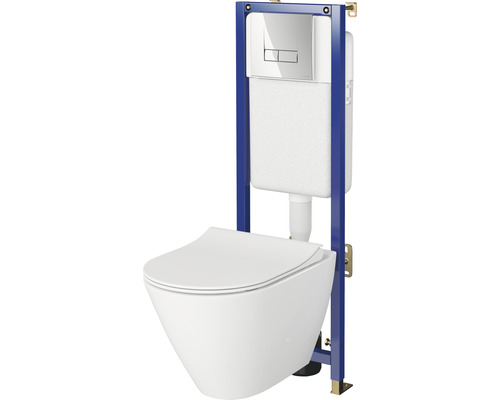 Set vas WC suspendat Cersanit B697, rezervor încastrat, capac WC & clapetă acționare crom
