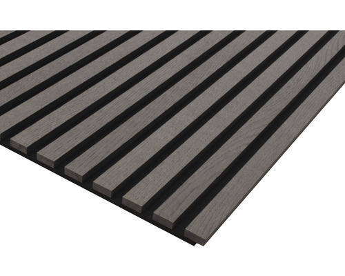 Panou riflaj acustic stejar fumuriu 19x572x2400 mm Panou riflaj acustic stejar fumuriu 19x572x2400 mm