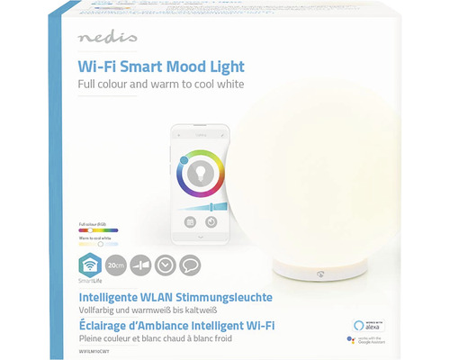 Ambalajul unei lămpi de masă Nedis Wi-Fi pentru ambianță, cu un diametru de 20 de centimetri