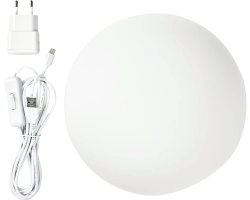 Lampă rotundă albă cu cablu USB și adaptor de alimentare