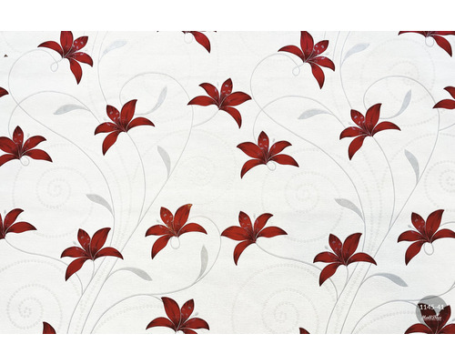 Tapet cu model floral în roșu și cârcei pe fundal deschis