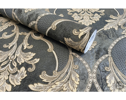 Tapet cu model floral și ornamente în formă de rolă