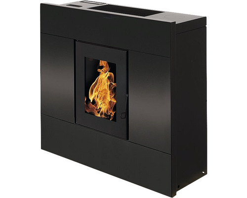 Șemineu pe peleți Interstoves Natalia 8 kW negru, aprindere electrică, 83,5x90x32 cm Șemineu pe peleți negru cu fereastră și flăcări