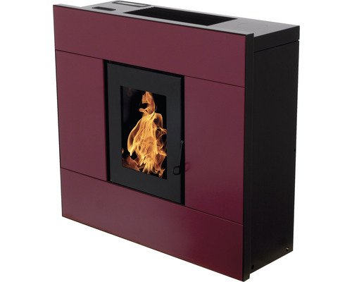 Șemineu pe peleți Interstoves Natalia 8 kW bordeaux, aprindere electrică, 83,5x90x32 cm Șemineu pe peleți cu vedere la flăcări