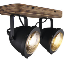 Lumină de plafon cu două spoturi din metal și lemn