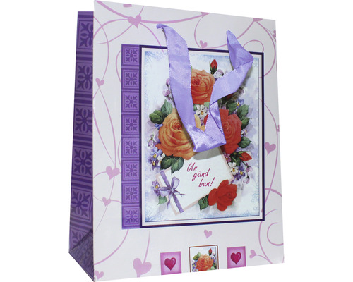 Sac de cadou cu motiv floral și panglică