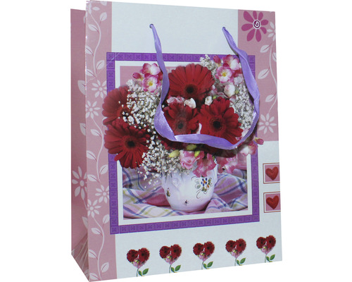 Sac de cadou cu motiv floral și mânere