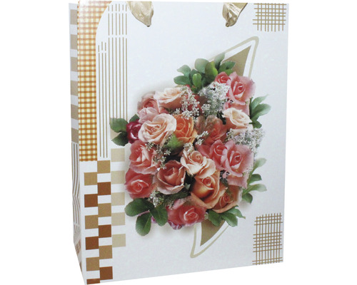Sacosa de cadou cu motiv de trandafiri si mânere