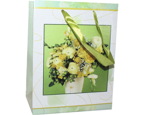Sacosa de cadou cu motiv floral si manere