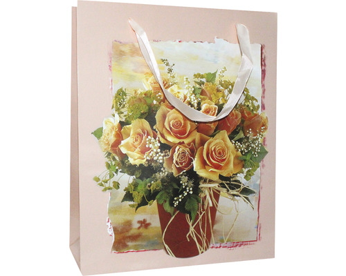 Sac de cadou cu motiv de trandafiri și mânere