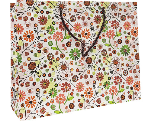 Sac de cumpărături cu model floral și mânere din șnur