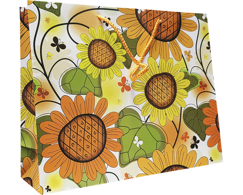 Sac de cadou cu model de floarea-soarelui și mânere tip șnur