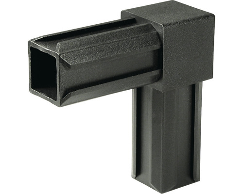 Conector țeavă pătrată Alberts XD 30x30 mm, unghi 90°, plastic negru