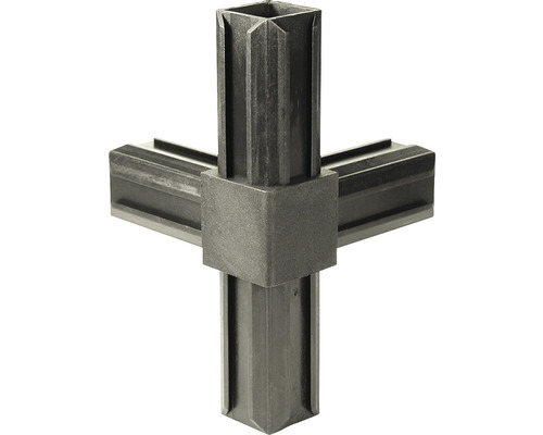 Conector țeavă pătrată tip „X” Alberts XD 30x30 mm, unghi 90°, plastic negru Conector cruce pentru țevi pătrate
