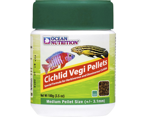Hrană pentru pești acvariu Ocean Nutrition Cichlid Vegi Pellets Medium 100 g Mâncare pentru pești Ocean Nutrition Cichlid Vegi Pellets în ambalaj de 100 de grame