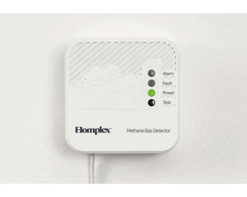 Detector de metan Homplex pentru montaj pe perete cu alarmă, indicator de eroare, indicator de alimentare și funcție de testare