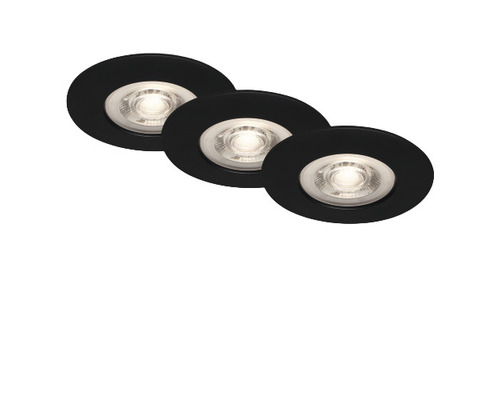 Spot LED încastrat Kulana 5W 460 lumeni, 3000K, Ø90 mm, negru, pachet 3 bucăți Trei spoturi rotunde încastrate în tavan