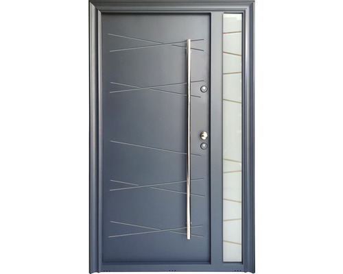 Ușă exterior metalică Victrix mâner bară B150 120x205 cm stânga Ușă de intrare modernă cu panou lateral, mâner și design simplu