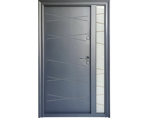 Ușă exterior metalică Victrix mâner standard 120x205 cm stânga Ușă de intrare gri cu panou lateral și inserție de sticlă