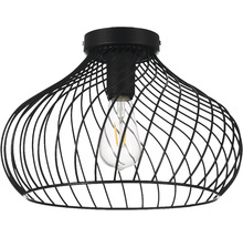 Lumină de plafon cu grilaj negru din sârmă și bec