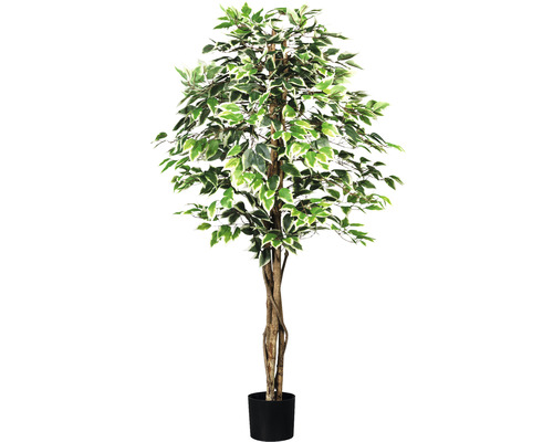 Plantă artificială Ficus benjamina în ghiveci H 150 cm verde/ alb