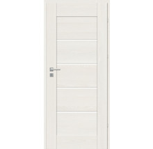 Ușă de interior albă cu elemente decorative orizontale și mâner
